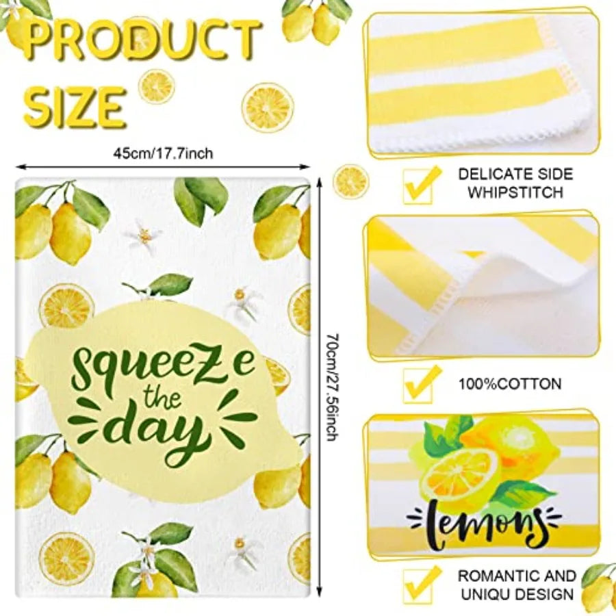 6 Pcs Lemon Kitchen Towels  Dish Towel Set 18 x 28" Ultra Absorbent Yellow Hand Towels Tea Towels for Cooking/Baking