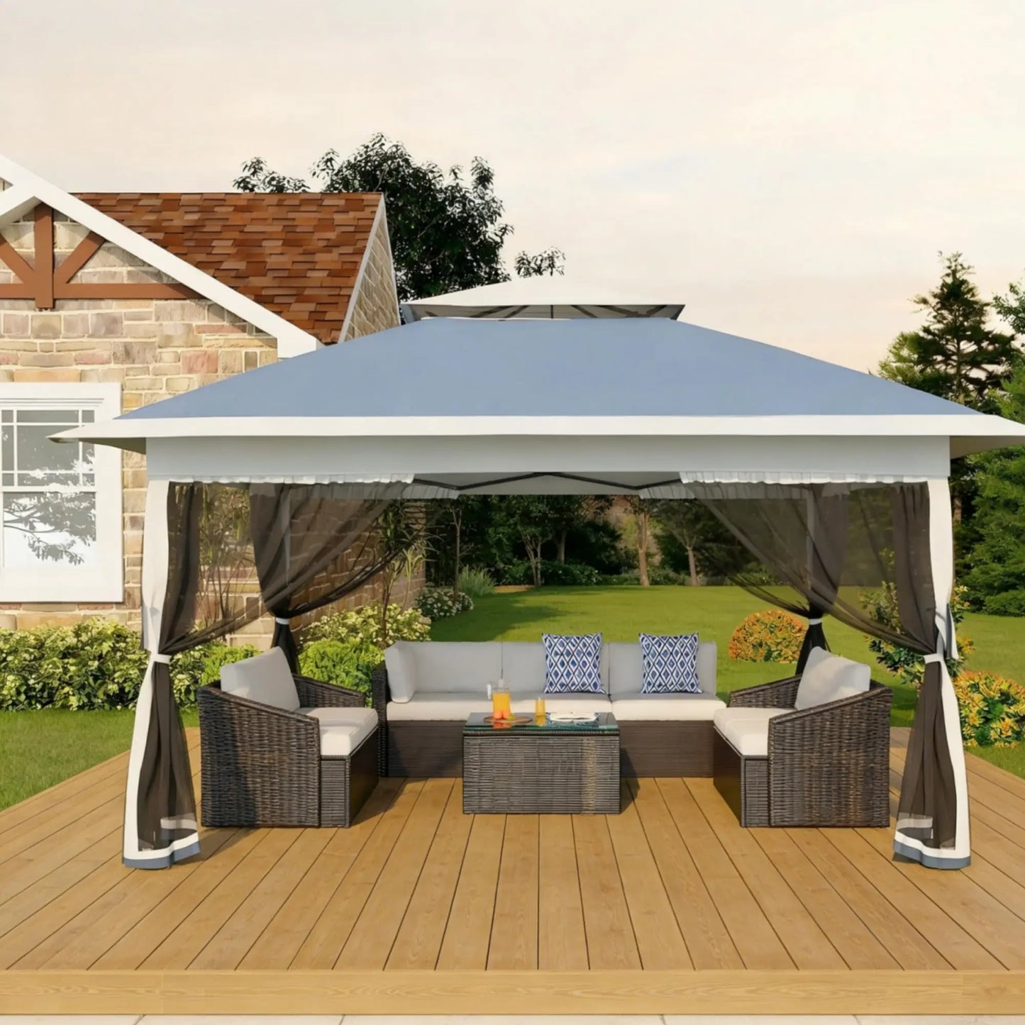12x12FT Outdoor Canopy Tent, Height Adjustable Pop Up Gazebo With Mosquito Net & 4 SandBags For Backyard Party Camping