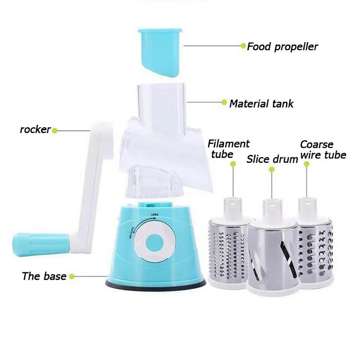 3‑Drum Manual Rotary Grater – Cheese, Peanut & Vegetable Slicer | Multifunctional Kitchen Cutter & Chopper