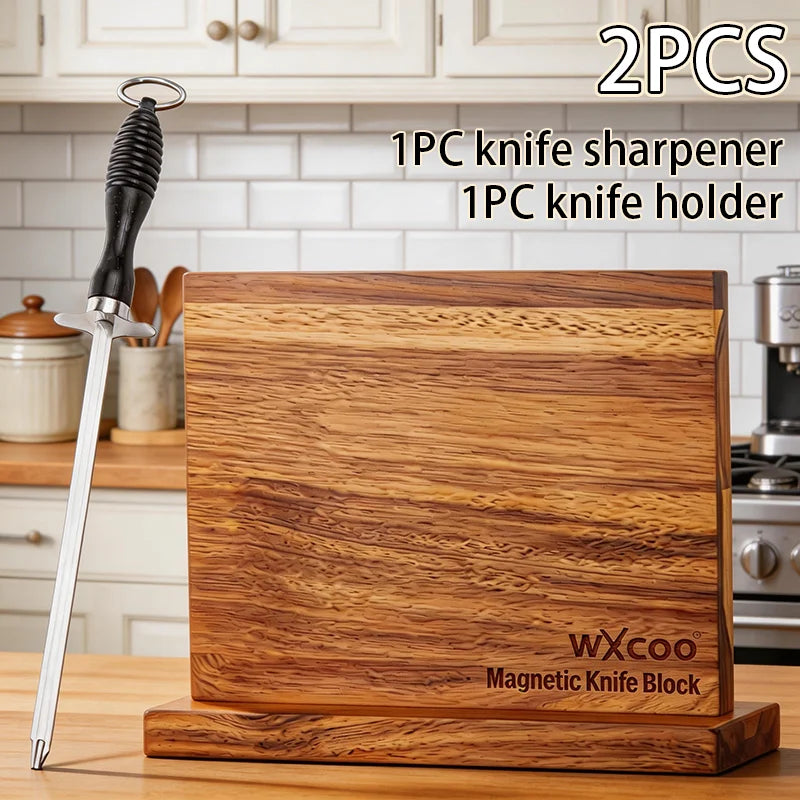Kitchen Double-sided Wooden Magnetic Knife Block Holder Rack with Strong Enhanced Magnets Knife Sharpener Magnetic Stands