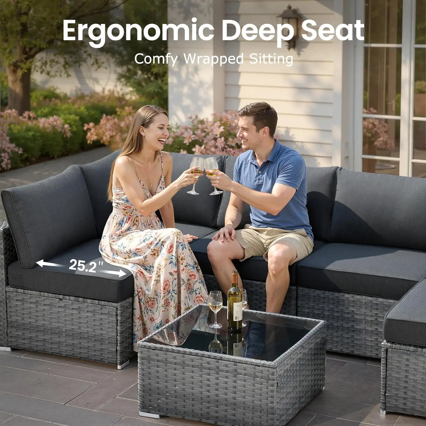 5 PCS Outdoor Patio Furniture Sets, Wicker - Weather Resistant
