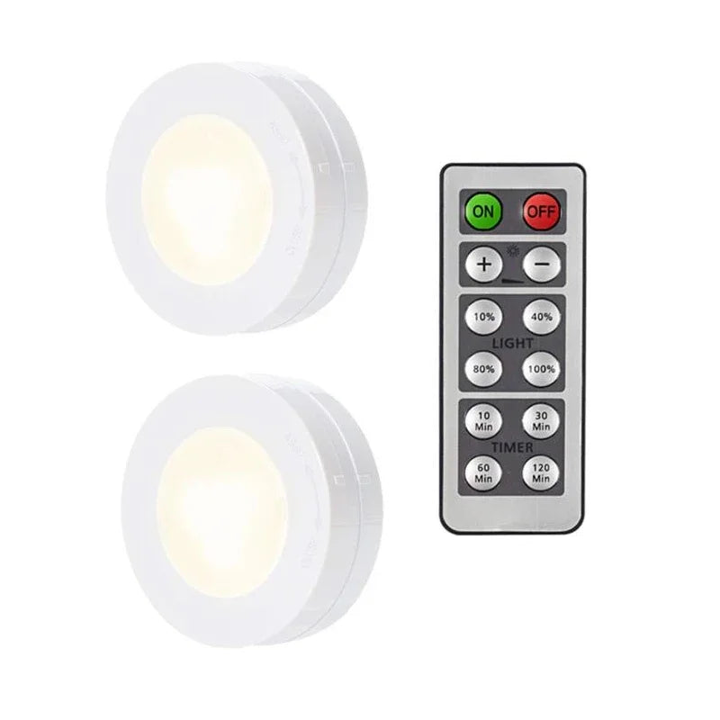 LED Puck Light Wireless Under Cabinet Lights with Remote Control Dimmable Battery Powered Night Lamp for Kitchen, Closet, Wardrobe