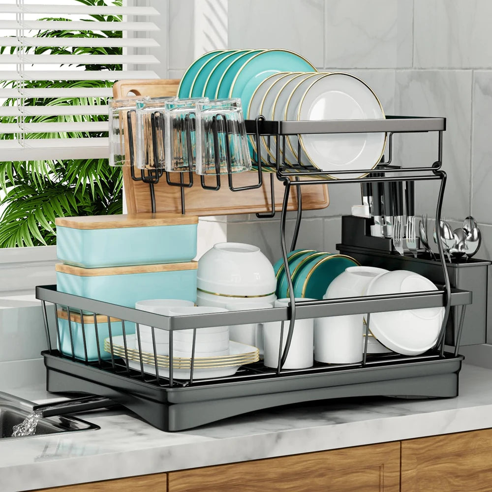 Multi-Level Space-Saving Dish Rack with Swivel Spout