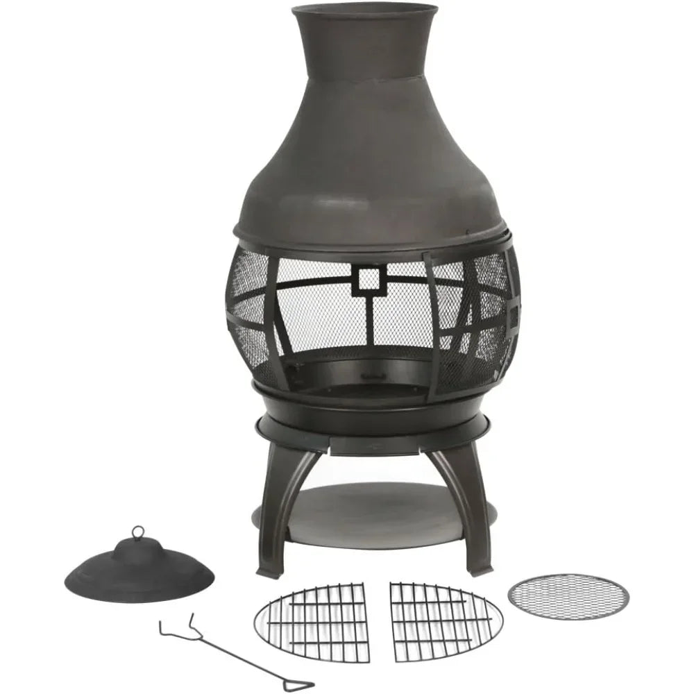 Outdoor Wood Burning Fire Pits Chimenea, Brown-Black