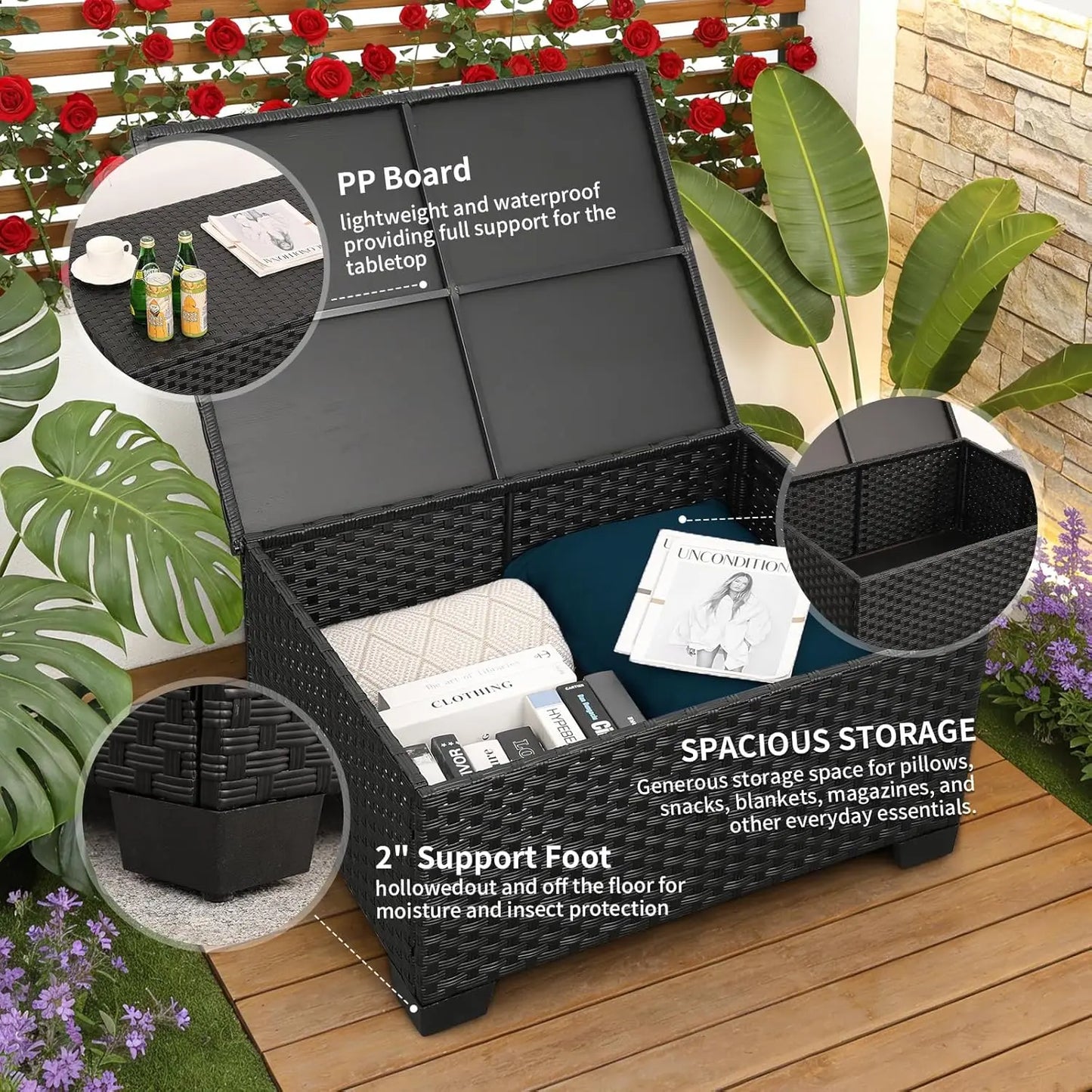 7‑Piece Patio Furniture Set with 60,000 BTU Propane Fire Pit Table – 45" Outdoor Rattan Sofa Set