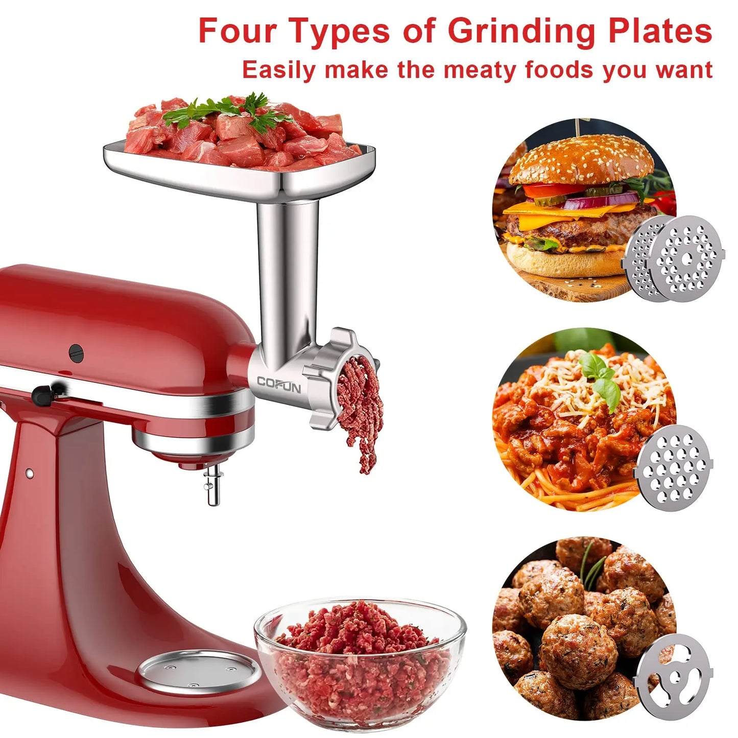 Meat Grinder and Slicer Shredder Attachments for KitchenAid Stand Mixer 2 Piece Set with Sausage Stuffer Tubes