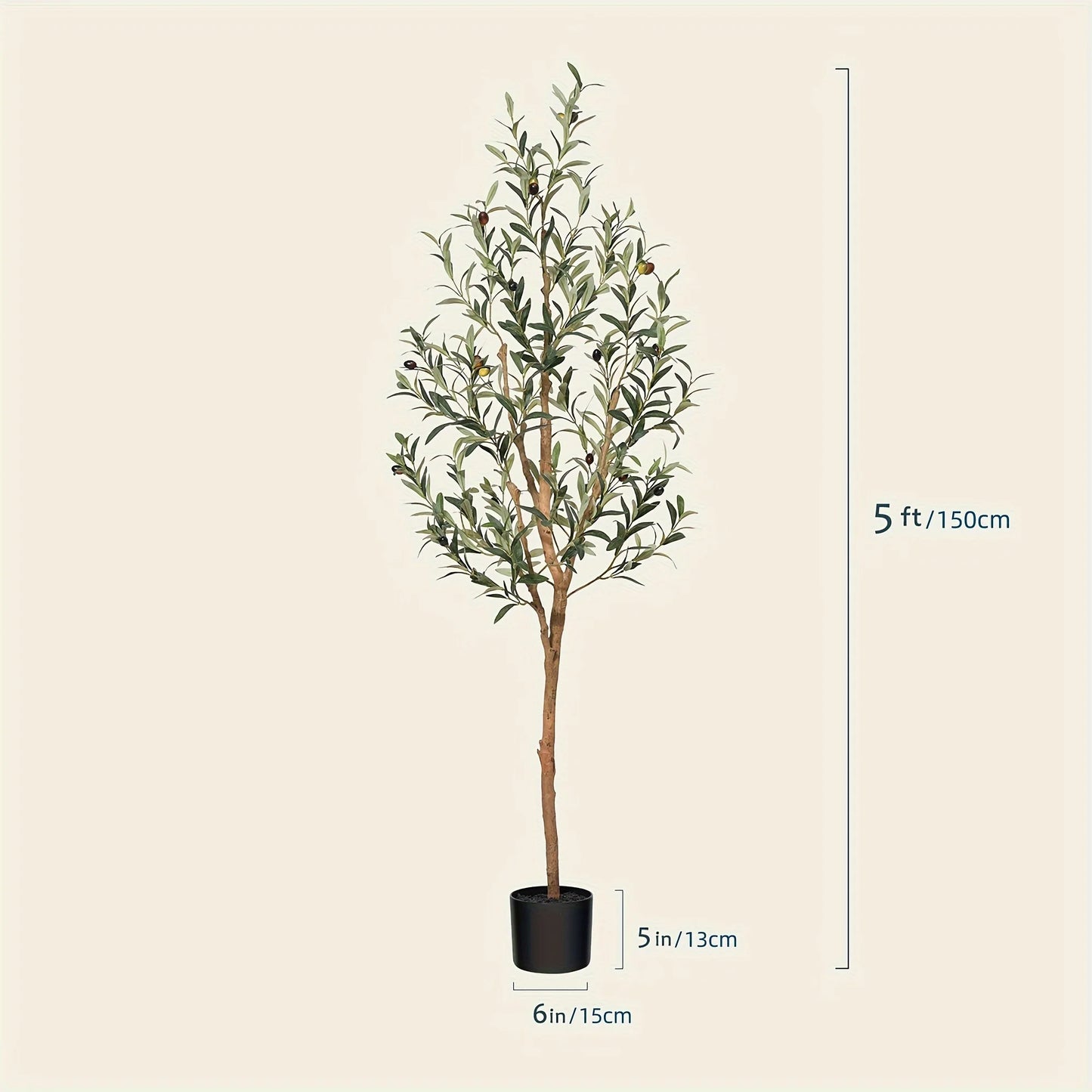 Artificial Olive Tree – Potted Faux Silk Plant with Natural Wood Trunk & Lifelike Olives for Home or Office