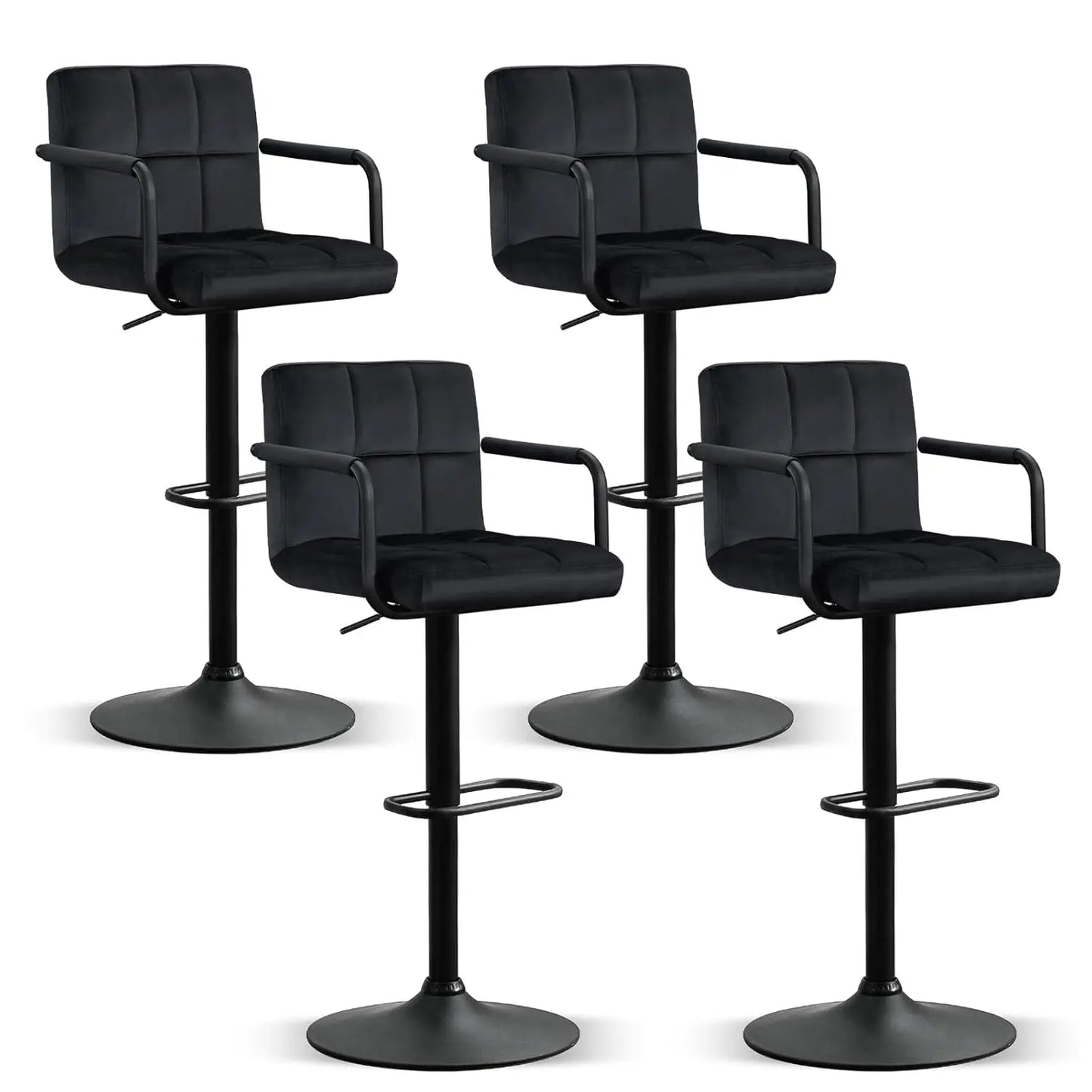 Swivel Bar Stools Set of 4, Adjustable Kitchen Counter Height with Arms, PU Leather Upholstered