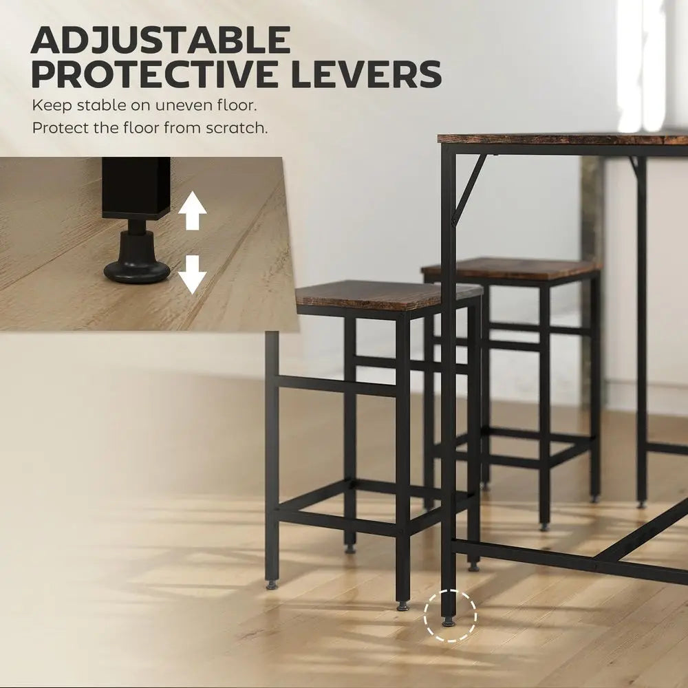 5 Piece Industrial Dining Table Set, Bar Table and 4 Stools
