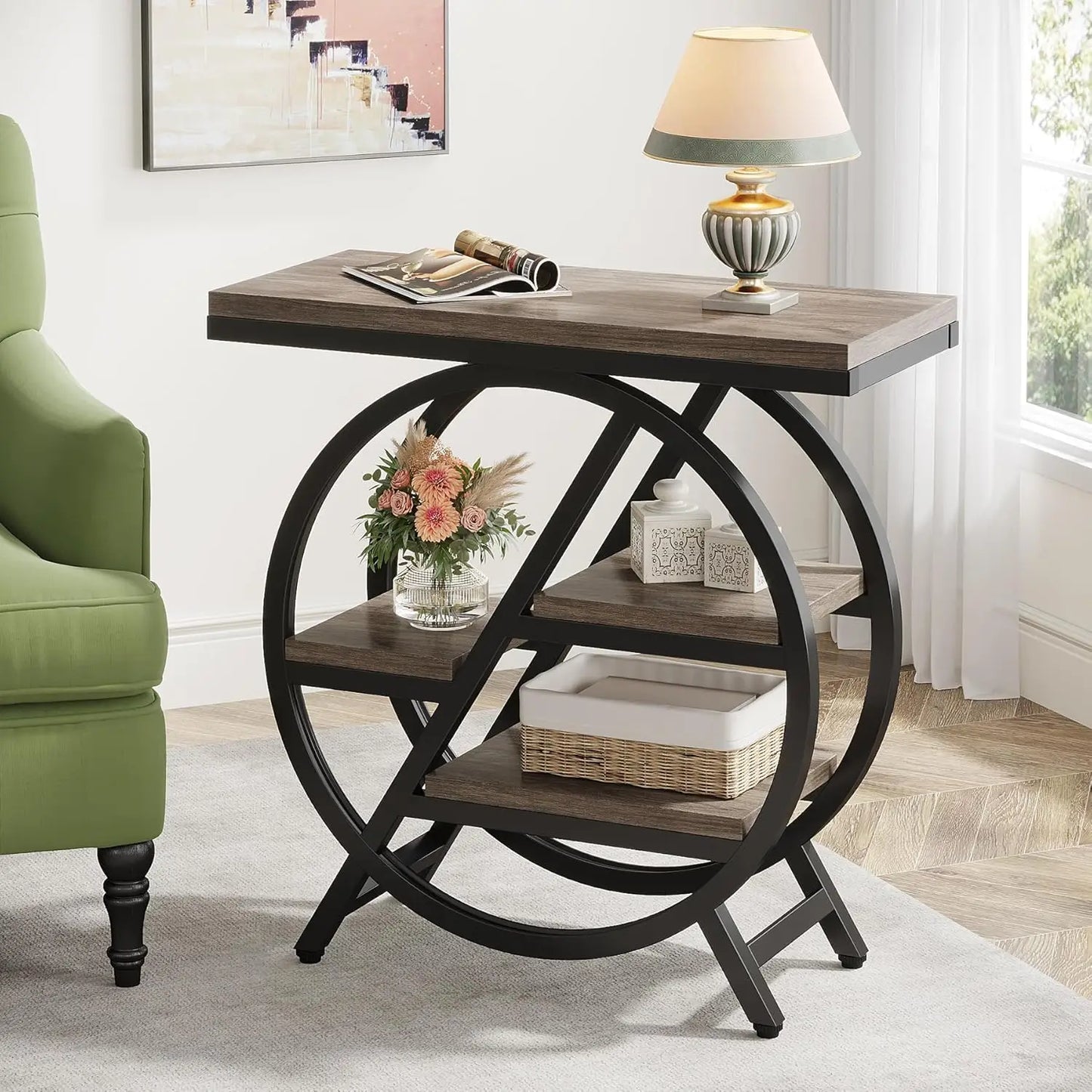 3-Tier Geometric Side Table with Storage