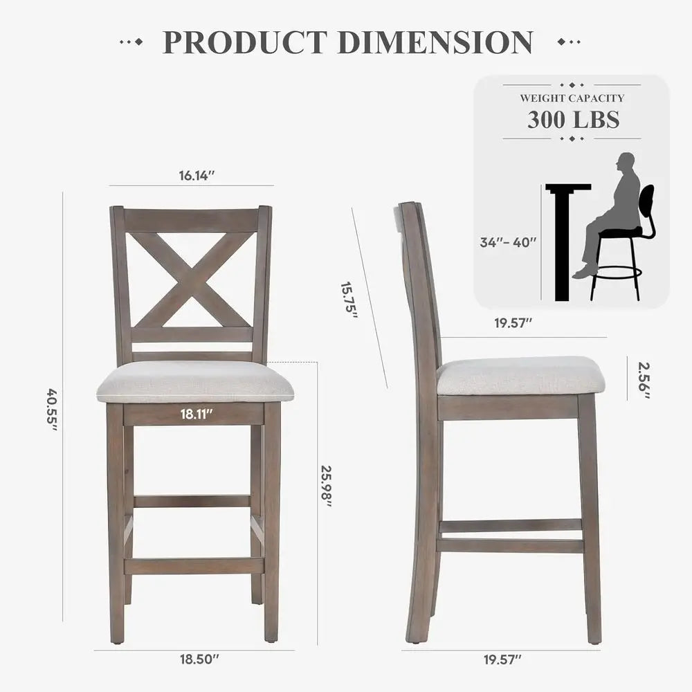 Upholstered Counter Height Bar Stools Set of 4,  with Back and Wood Legs