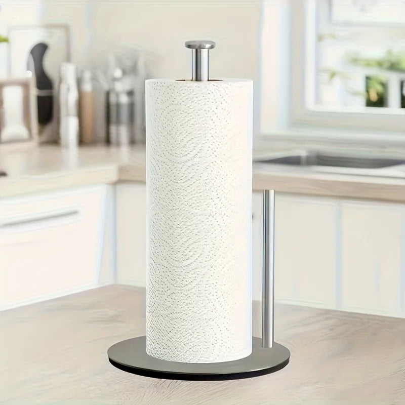 Stainless Steel Paper Towel Holder – Weighted Base Countertop Kitchen Organizer, Heavy Duty Space-Saving Design