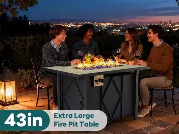 43" Propane Fire Pit Table – Outdoor Gas Fire Table with Adjustable Flame