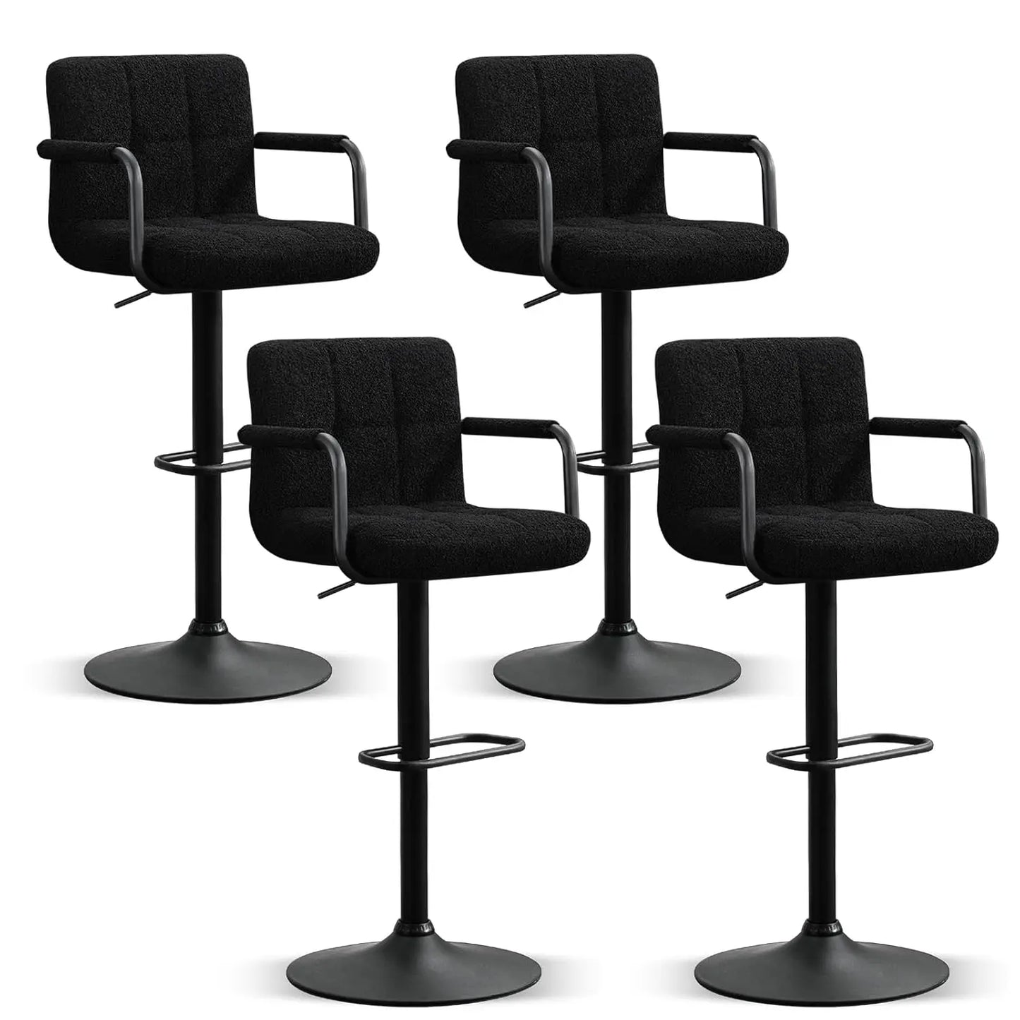 Swivel Bar Stools Set of 4, Adjustable Kitchen Counter Height with Arms, PU Leather Upholstered