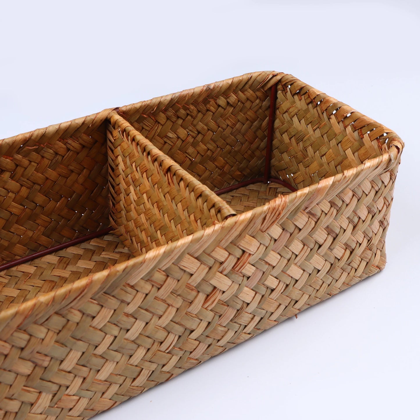 Hand-Woven 3-Section Storage Organizer with Lid