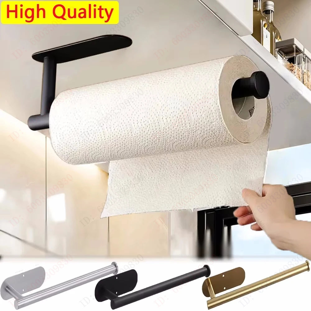 Adhesive Paper Towel Holder for Kitchen – Roll Tissue Dispenser & Bathroom Storage Rack