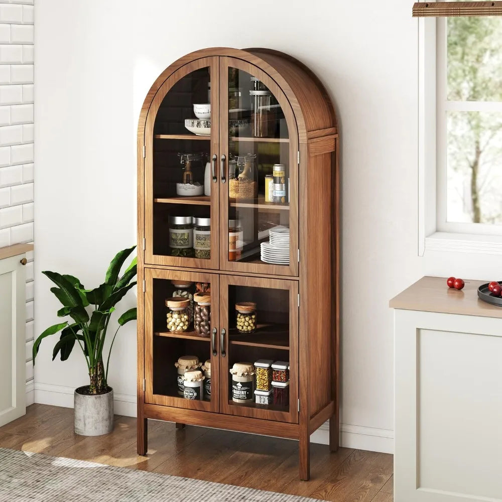 Heirloom Walnut Arched Sideboard 5-Tier Storage - 70" Tall