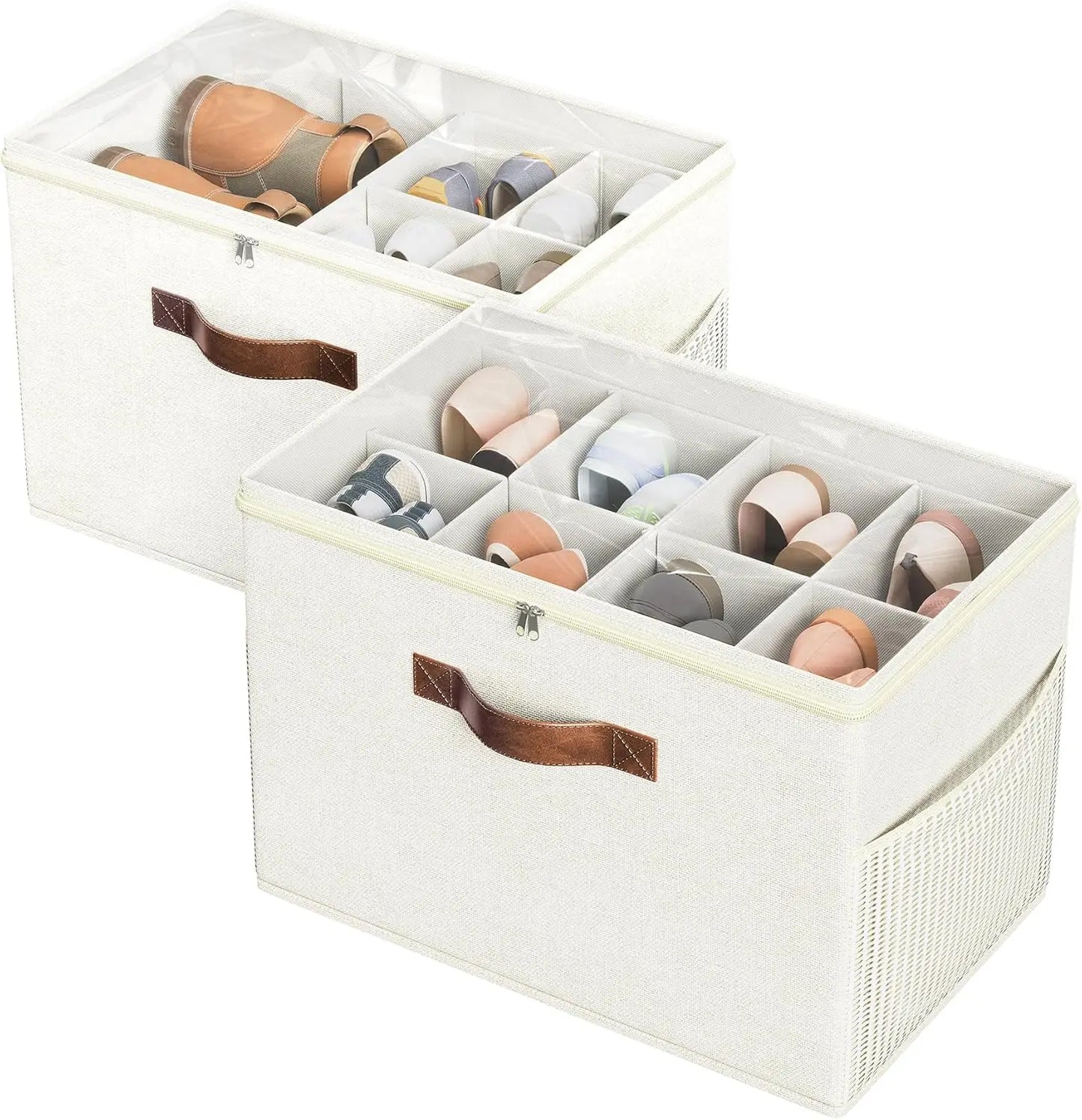 Foldable Shoe Storage Organizers (2‑Pack) – Adjustable Dividers & Clear Cover, Holds Up to 16 Pairs