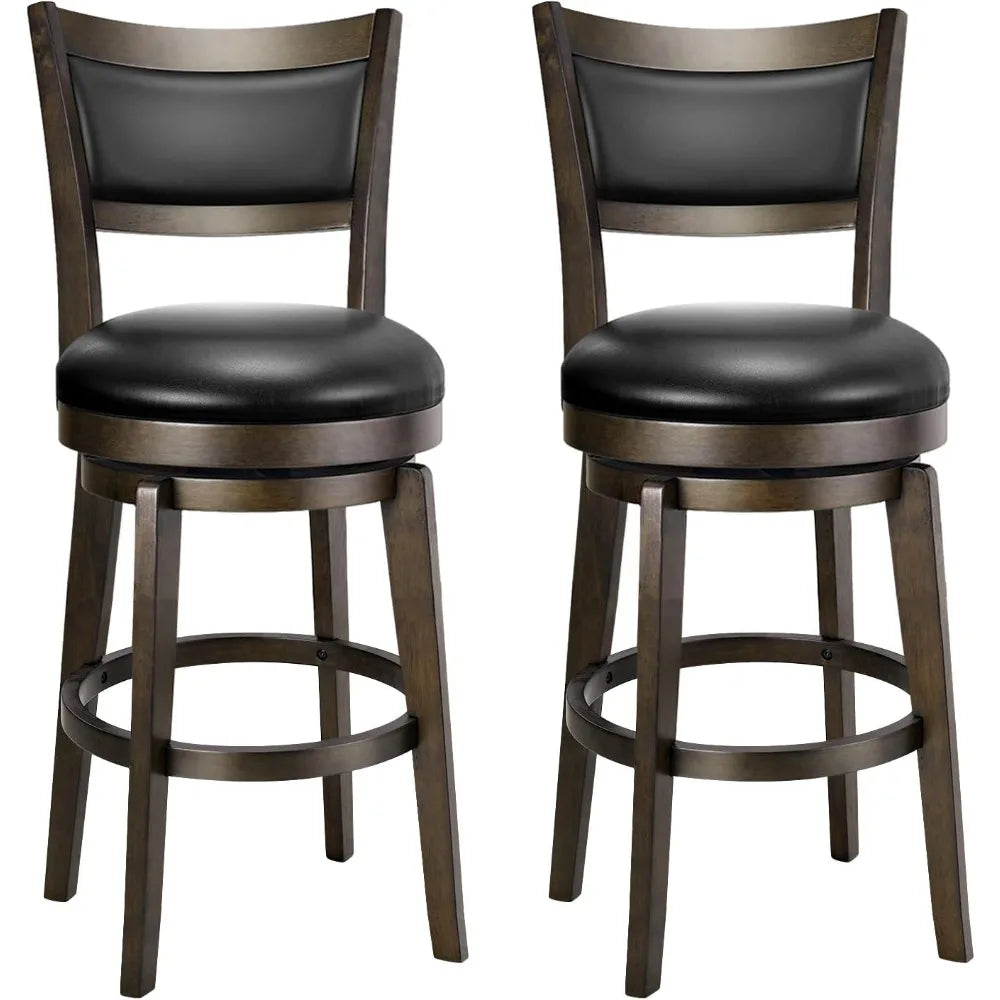 Swivel Bar Stools Set of 2 - 24 Inch Counter Height Barstools, Black Faux Leather