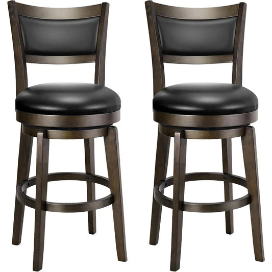 Swivel Bar Stools Set of 2 - 24 Inch Counter Height Barstools, Black Faux Leather