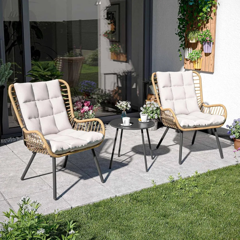 Small Patio Furniture Set with Coffee Table and Thick Cushions