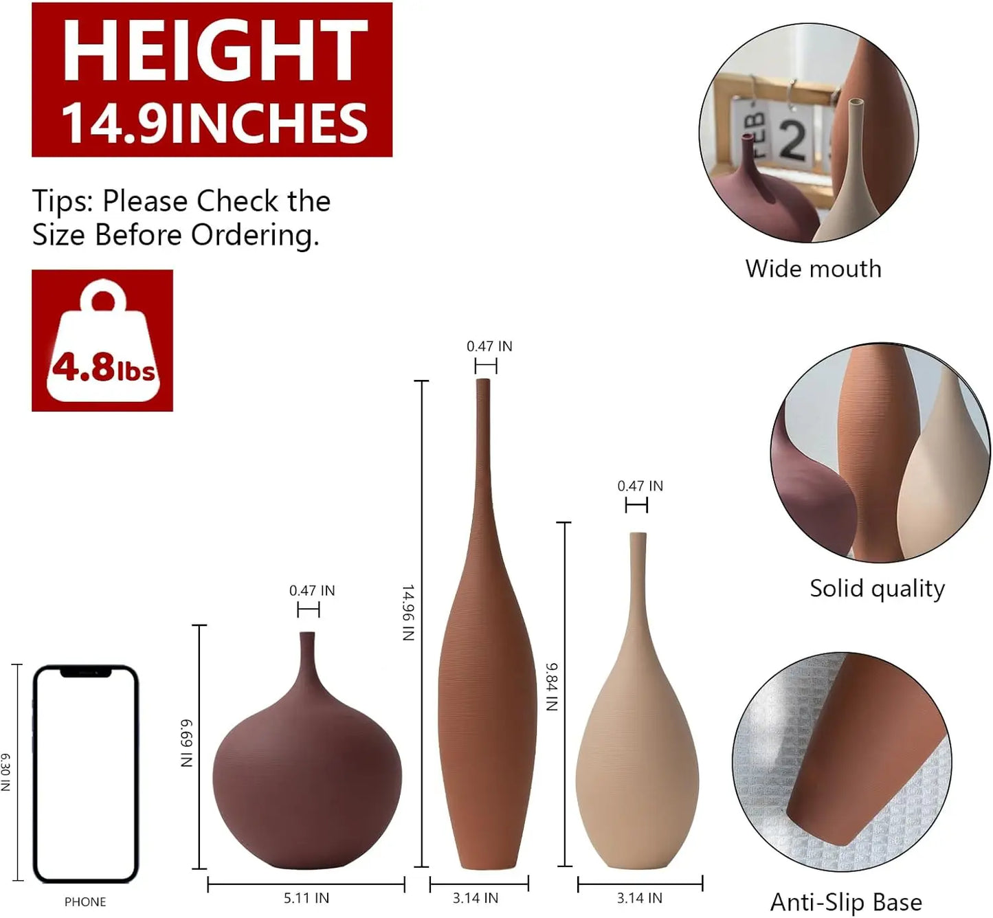 Set of 3 Modern Ceramic Vases