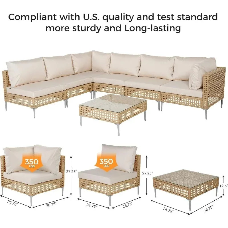 7‑Piece Outdoor Conversation Set – Wicker Sectional Patio Sofa with Water‑Resistant Thick Cushions