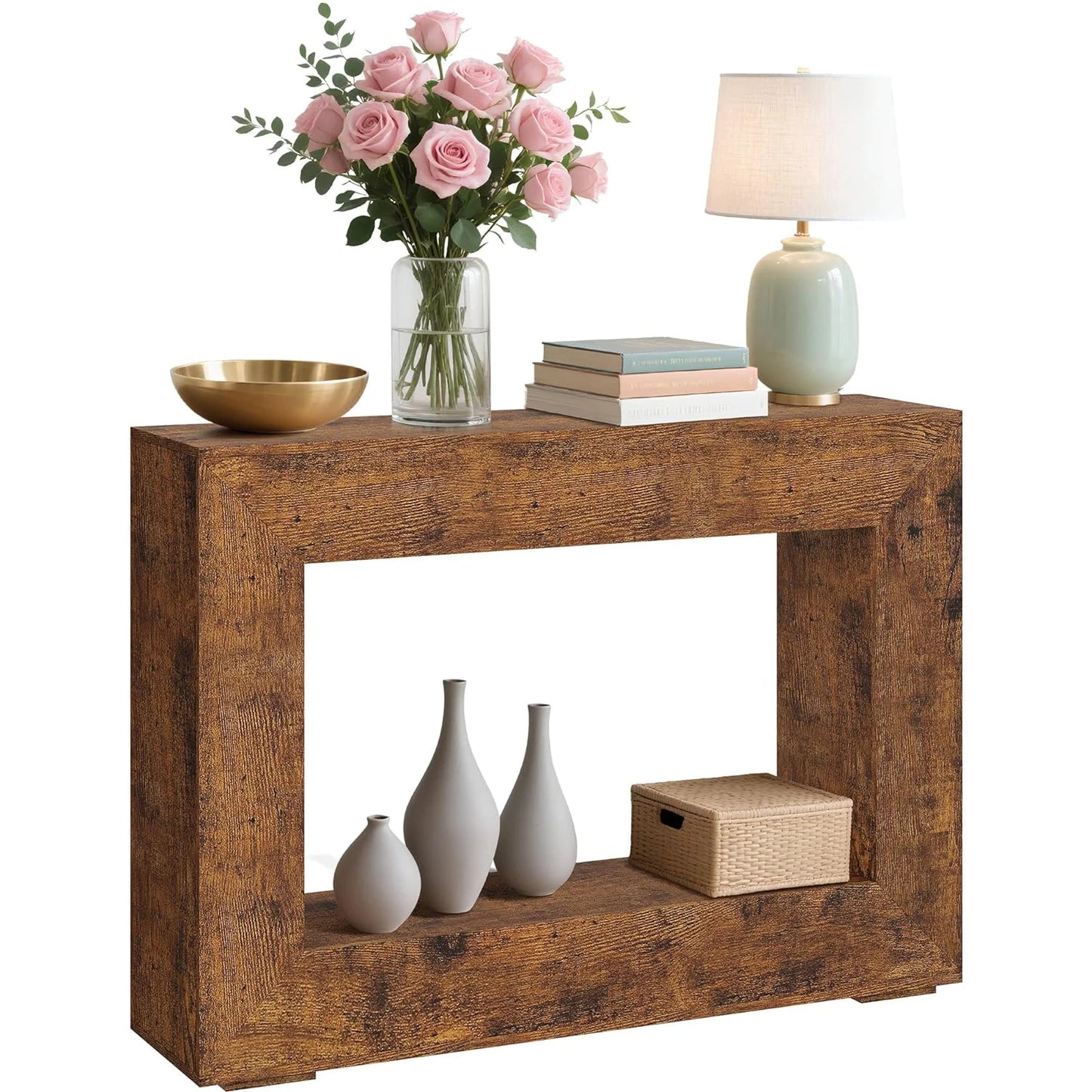 47" Rustic Console Table Wooden Entryway Sofa Table With Open Storage Shelves For Living Room Hallway Foyer Bedroom