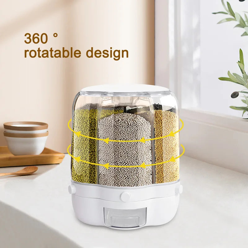 Rotating Food Storage Container - Transparent Large Capacity for Rice, Beans, and Grain - Container with Lid