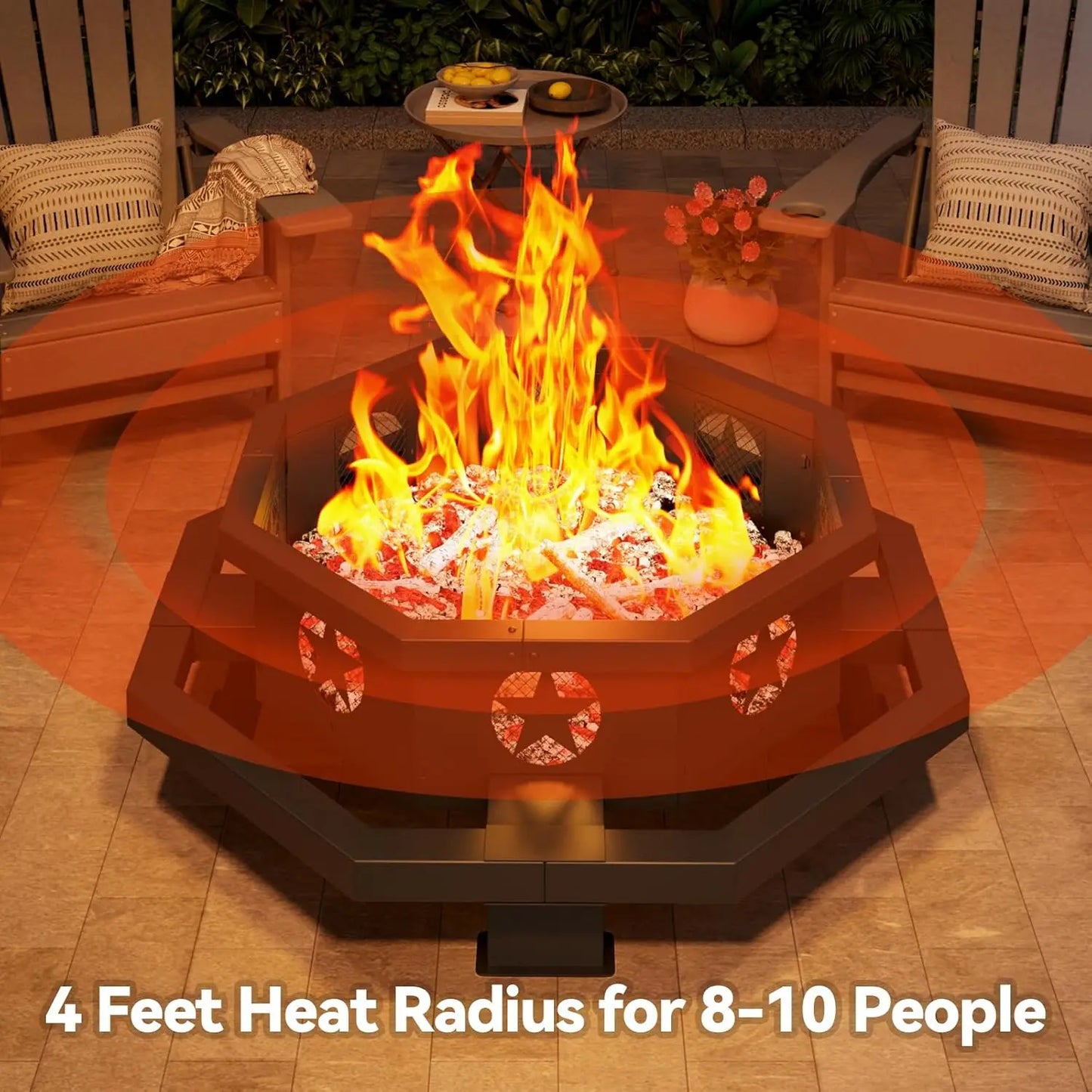43" Octagonal Outdoor Fire Pit – Wood‑Burning Centerpiece for Stylish Patio Spaces