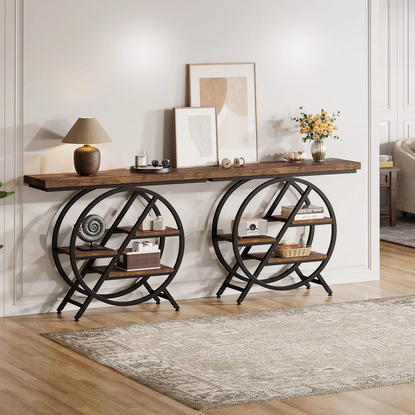 Console Table, 39-Inch Entryway or Sofa Table with Thickened Tabletop, 4- Tier shelves