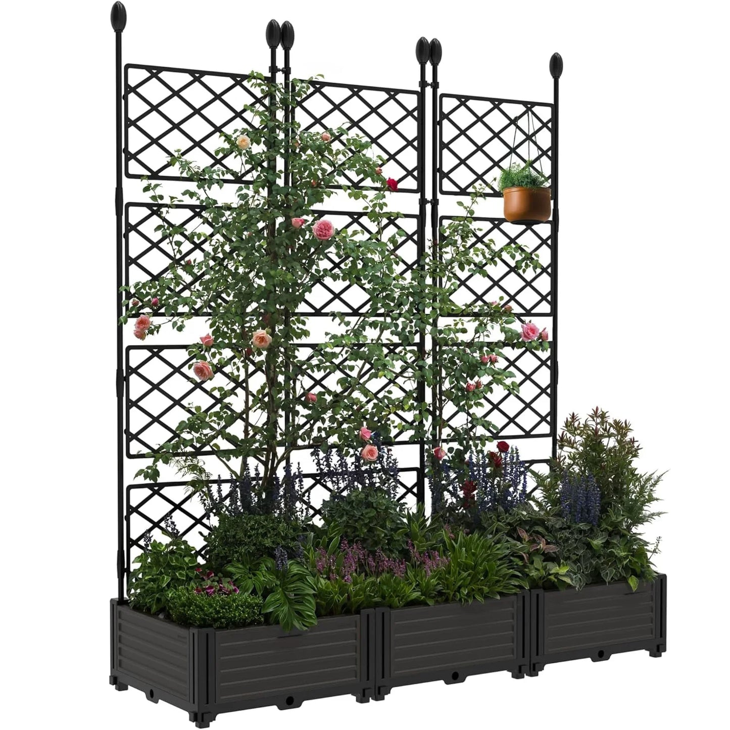 3‑Piece Outdoor Raised Planter Box Set with Trellis – Vertical Garden Beds for Vegetables & Flowers