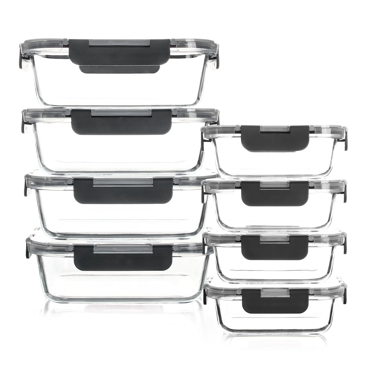 8-Piece Glass Food Storage Containers Set, BPA-Free, Leakproof, Microwave & Oven Safe, 6 Sizes, Glass Lock Lid