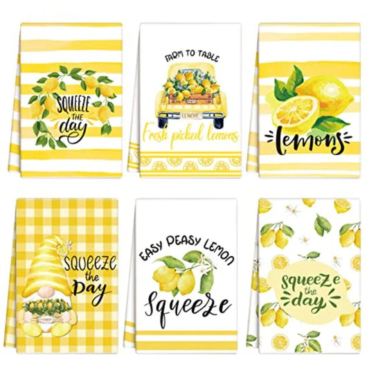 6 Pcs Lemon Kitchen Towels  Dish Towel Set 18 x 28" Ultra Absorbent Yellow Hand Towels Tea Towels for Cooking/Baking