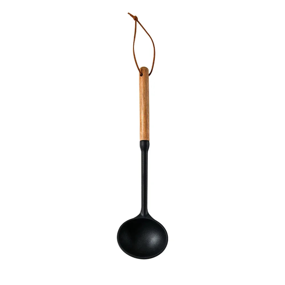 7Pcs Black Silicone Wooden Handle Cooking Tool Non-stick Kitchen Utensils