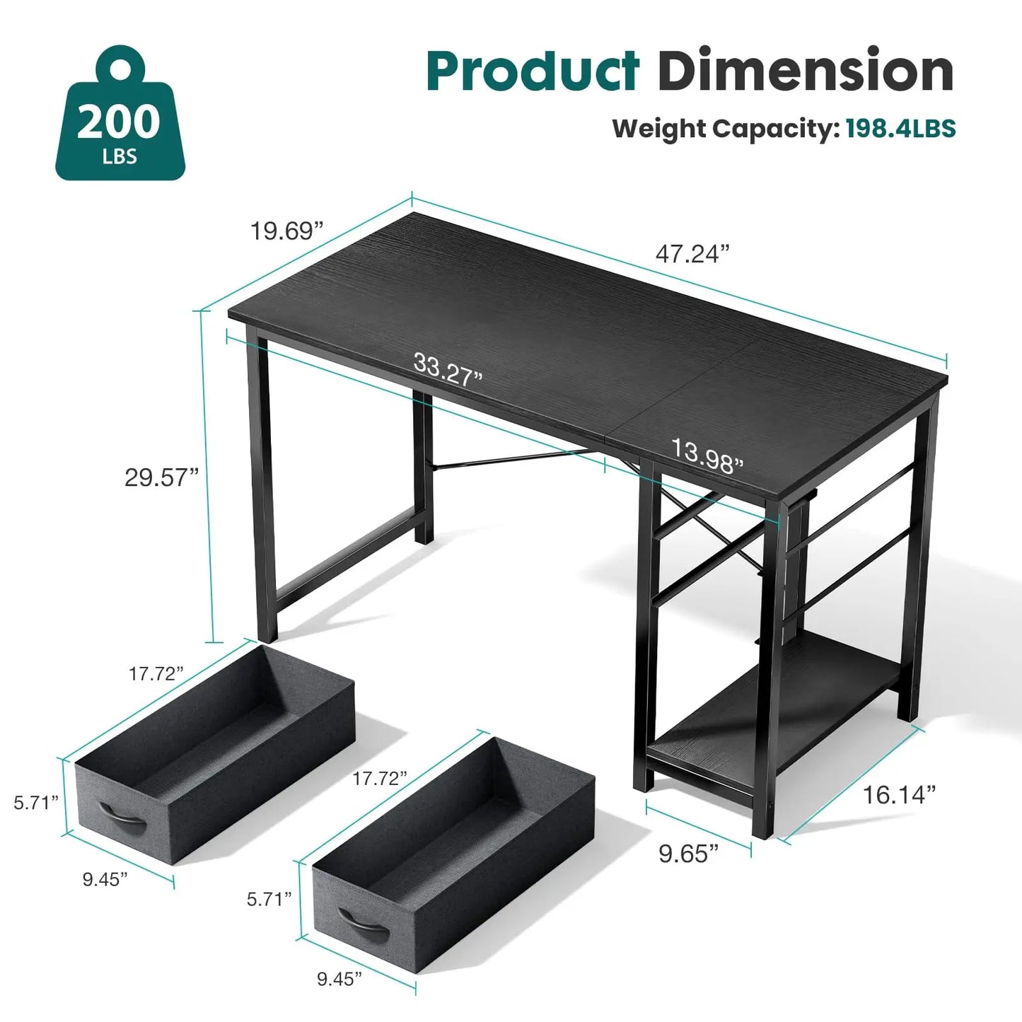 47" Home Office Desk with 2 Adjustable Drawers – Wood Computer & Writing Table