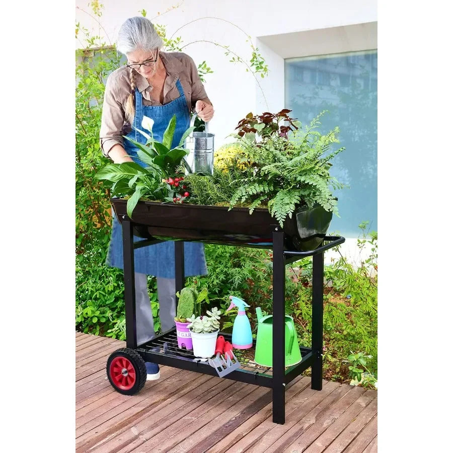 Metal Raised Planter Box on Wheels