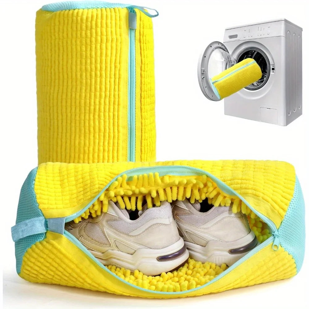 Durable Shoe Washing Machine Bag for All Shoe Types-Yellow with Blue Zipper, Ideal for Sneakers and Casual Shoes