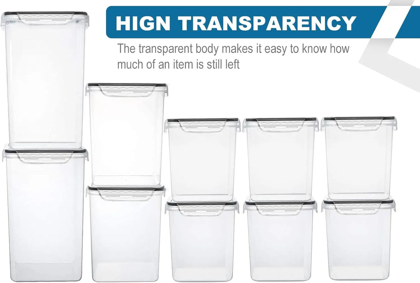 Large Airtight Food Storage Containers, 10-Pack Plastic Kitchen Pantry Organization for Flour Sugar Canisters with Labels