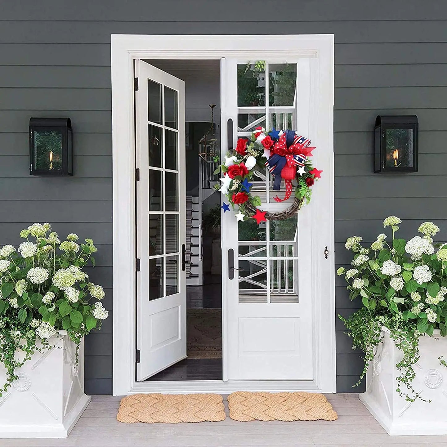 4th of July Wreath for Front Door – 17.7" Patriotic Independence Day & Memorial Day Handmade Door Wreath