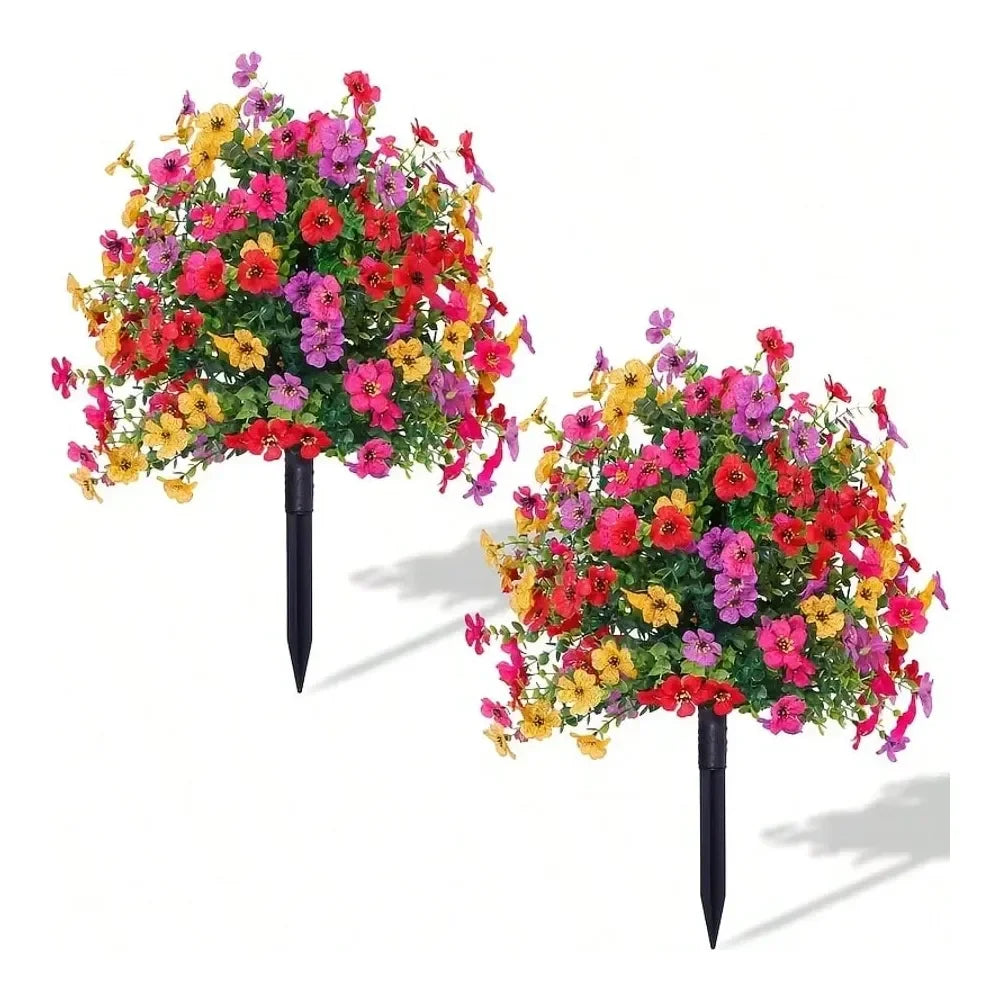 Daisy & Eucalyptus Faux Flower Stakes – Natural‑Look Outdoor Décor with Ground Spike