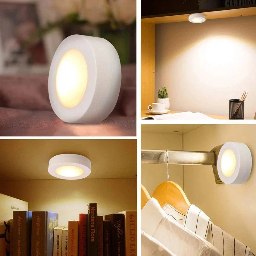 LED Puck Light Wireless Under Cabinet Lights with Remote Control Dimmable Battery Powered Night Lamp for Kitchen, Closet, Wardrobe