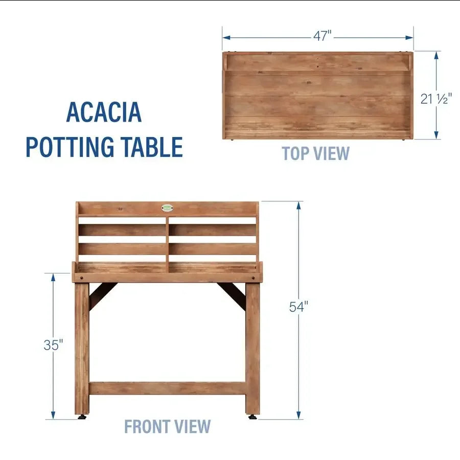 Acacia Wood Garden Potting Bench with Lower Storage Shelf