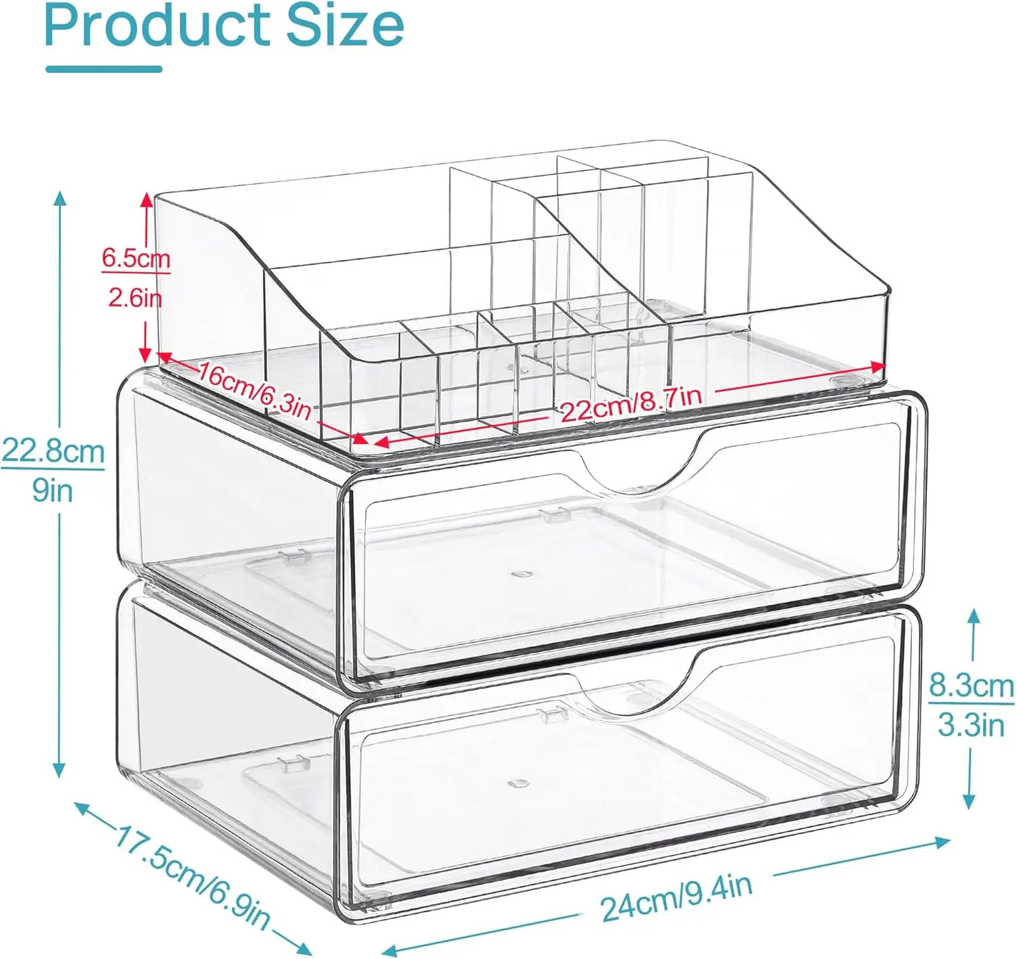 3‑Tier Clear Makeup Organizer with Drawer – Acrylic Cosmetic Storage for Vanity & Bathroom