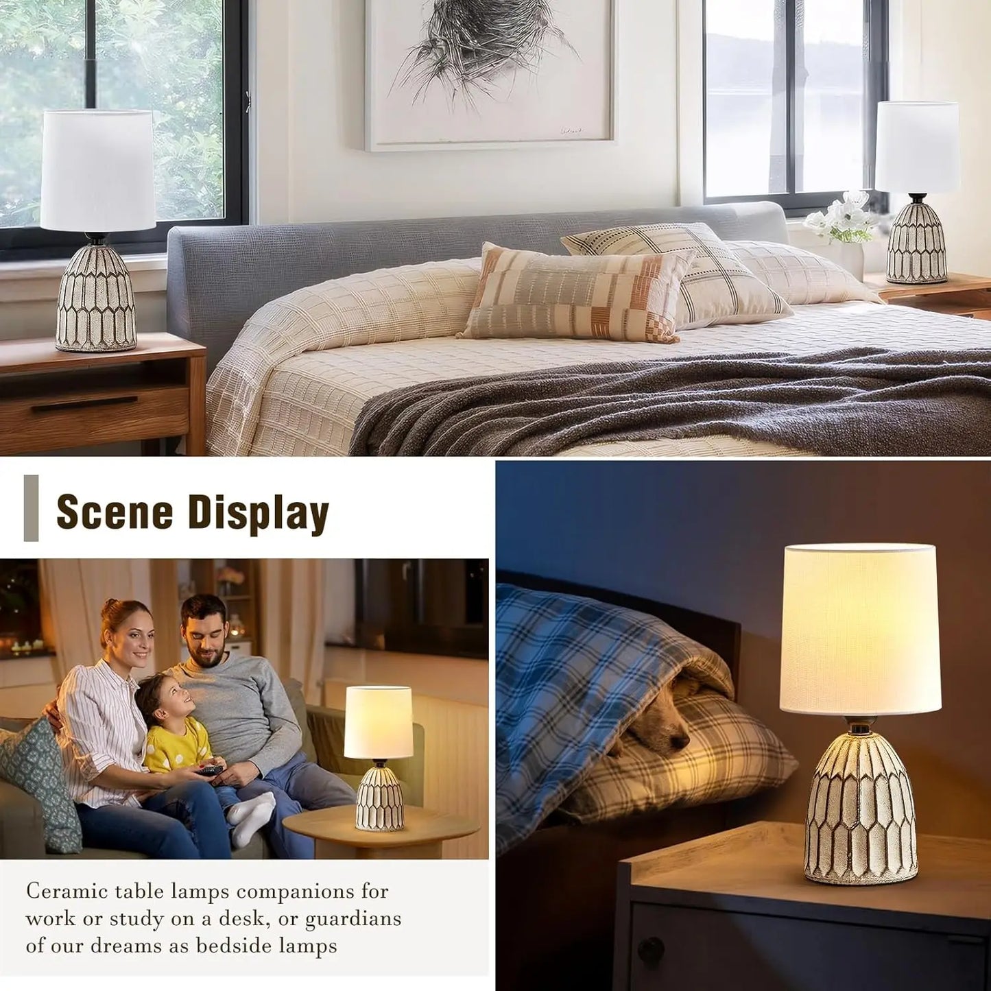 Ceramic Table Lamps – 13.5" Hand‑Painted Style for Bedroom, Living Room & Office (Set of 2)