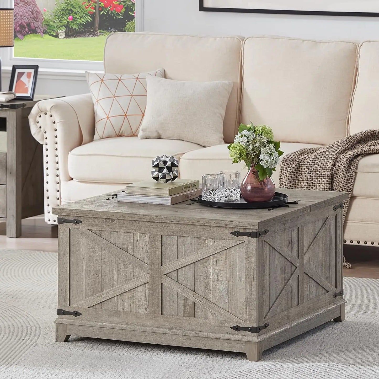 Farmhouse Square Coffee Table with Hidden Storage