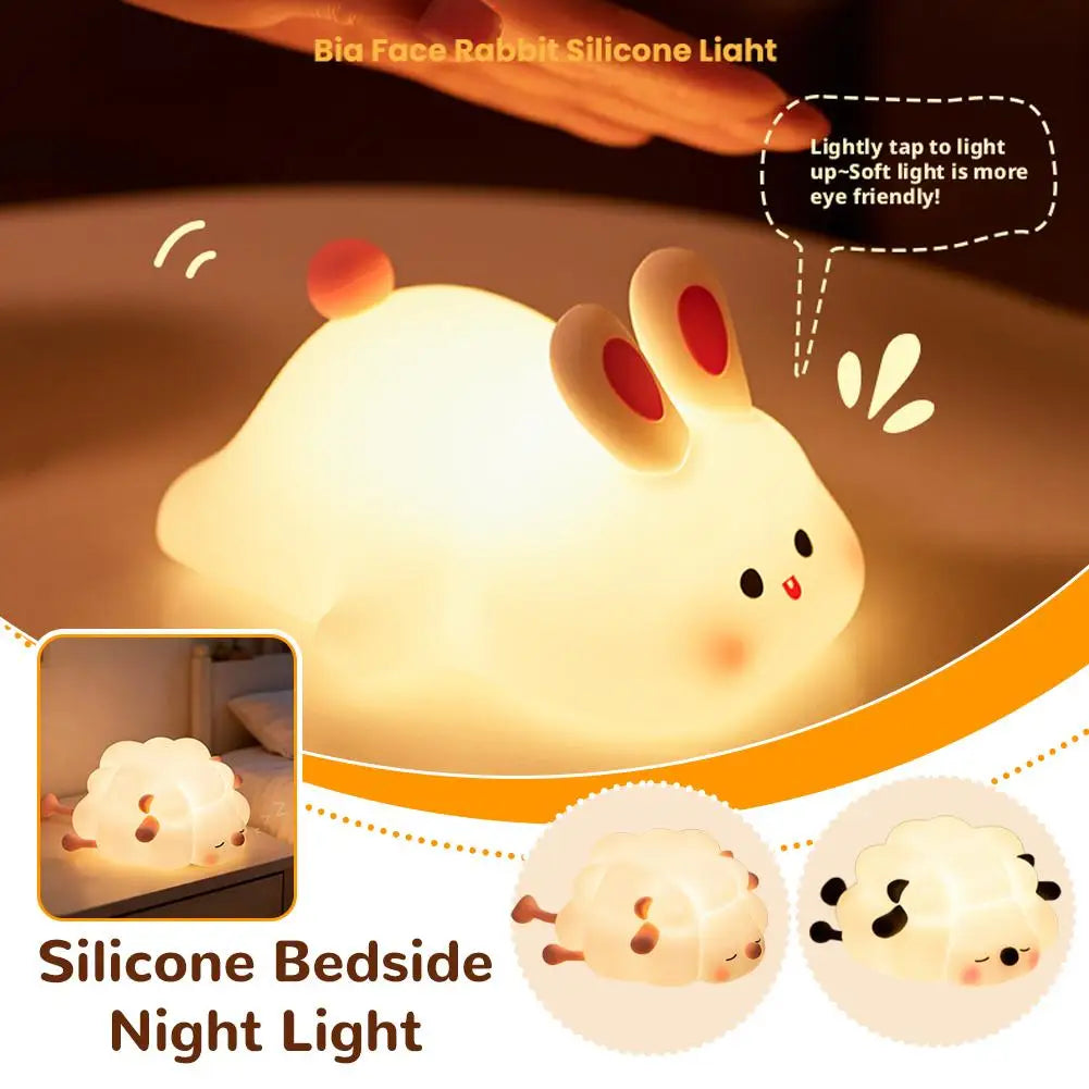 Silicone Rabbit Night Lamp, Dimmable With Touch Sensor