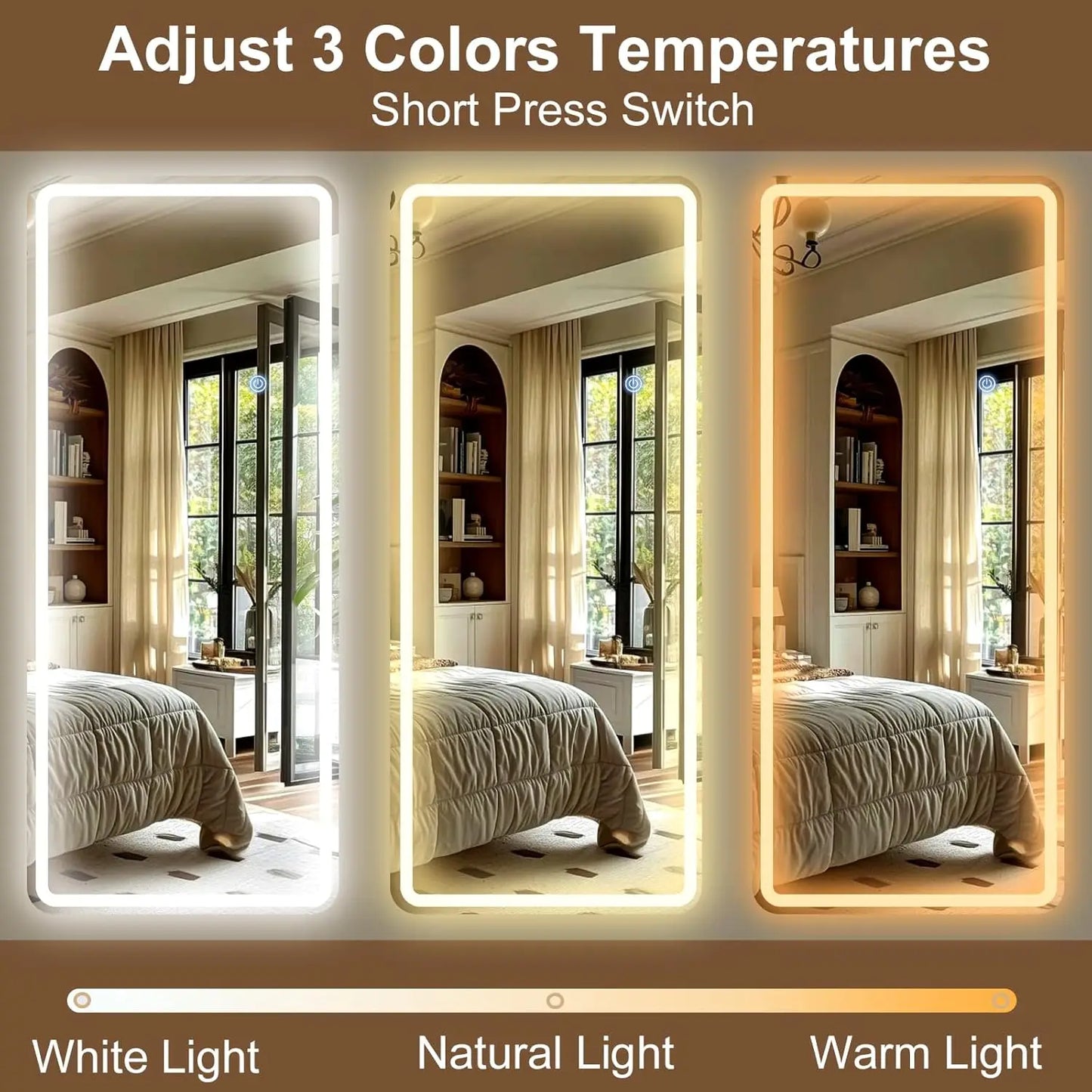 26×71" LED Full‑Length Mirror – Dimmable with 3‑Color Lighting Modes