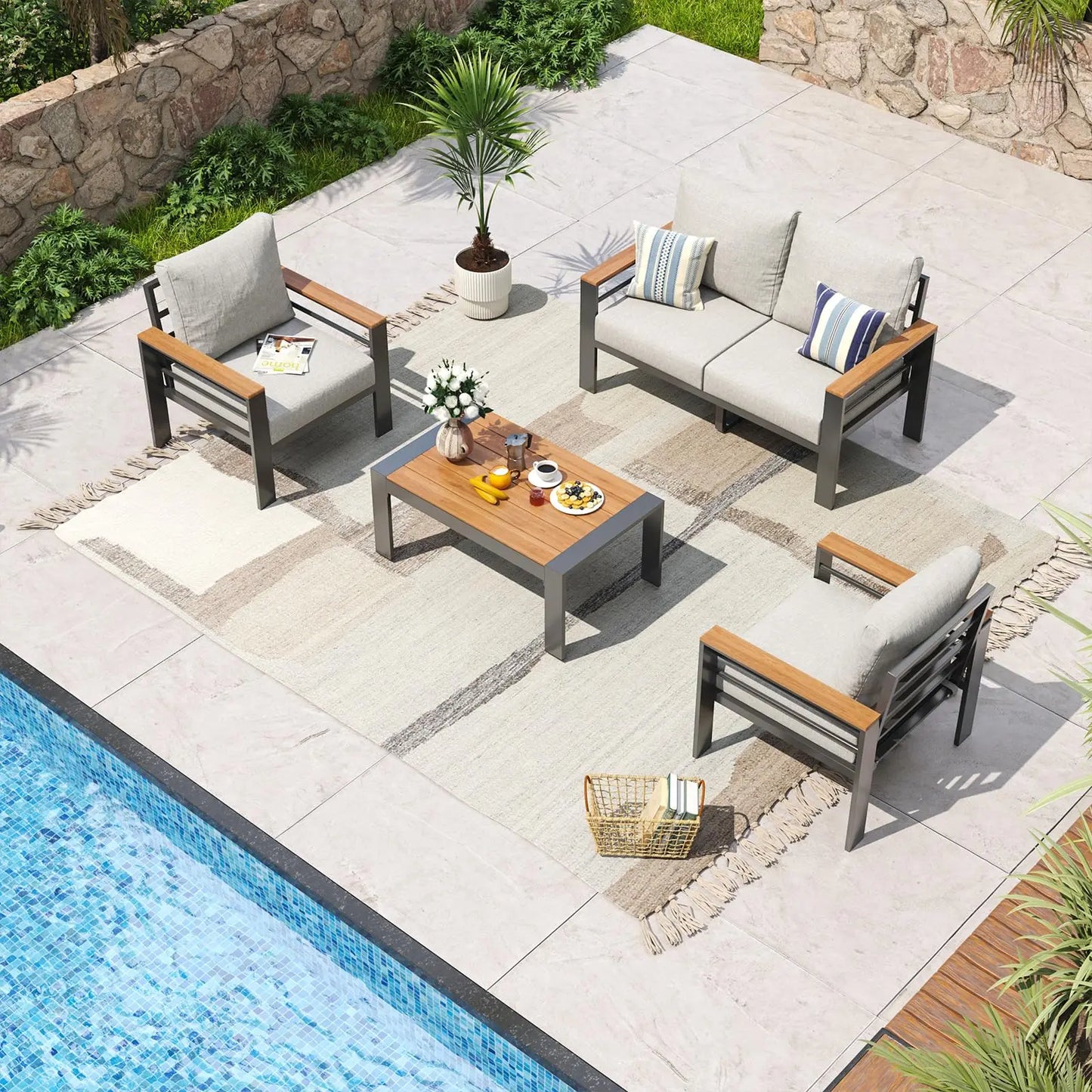 7‑Seat Aluminum Patio Furniture Set – Oversized Outdoor Sectional with Washable Thick Cushions & Coffee Table