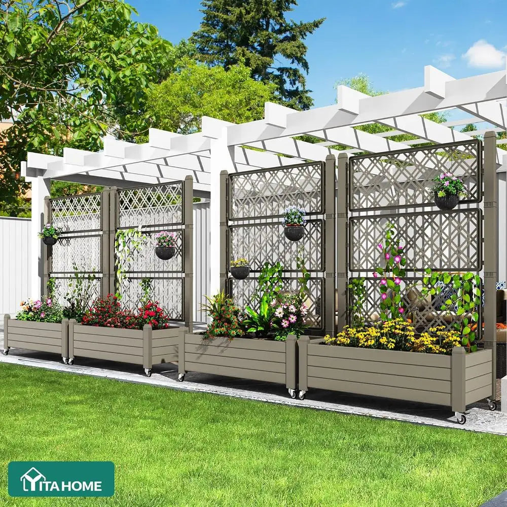 43.3x17.7x61 inch Planter Box with Trellis, Wheels & Drain Plug